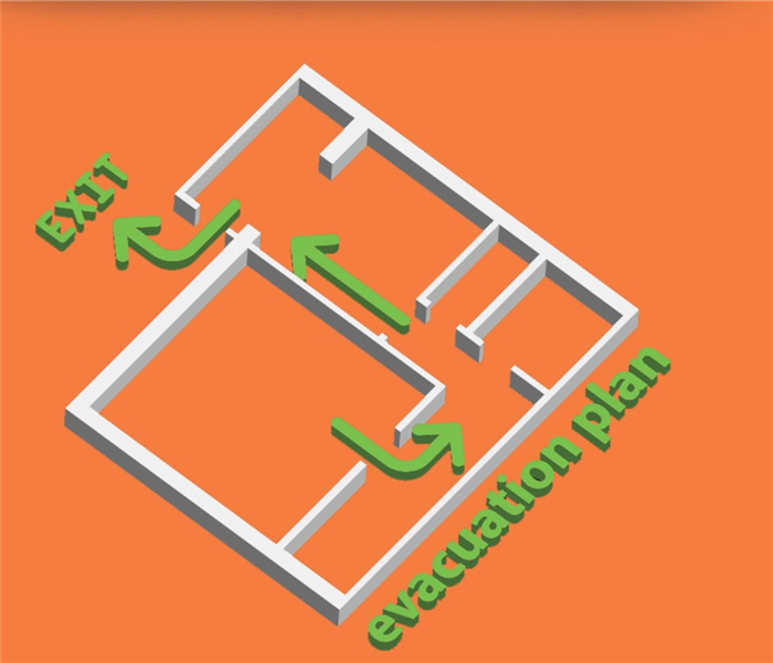Orange background, map and it routes. Concept of a fire escape plan