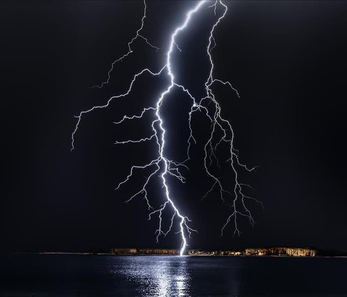 view of lightning over the lake